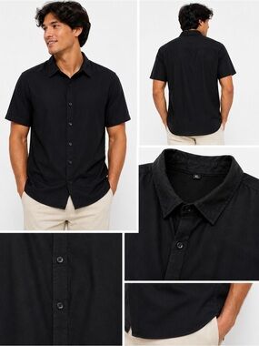 Men's Black Short-Sleeve Button-Down Shirt - Casual Classic